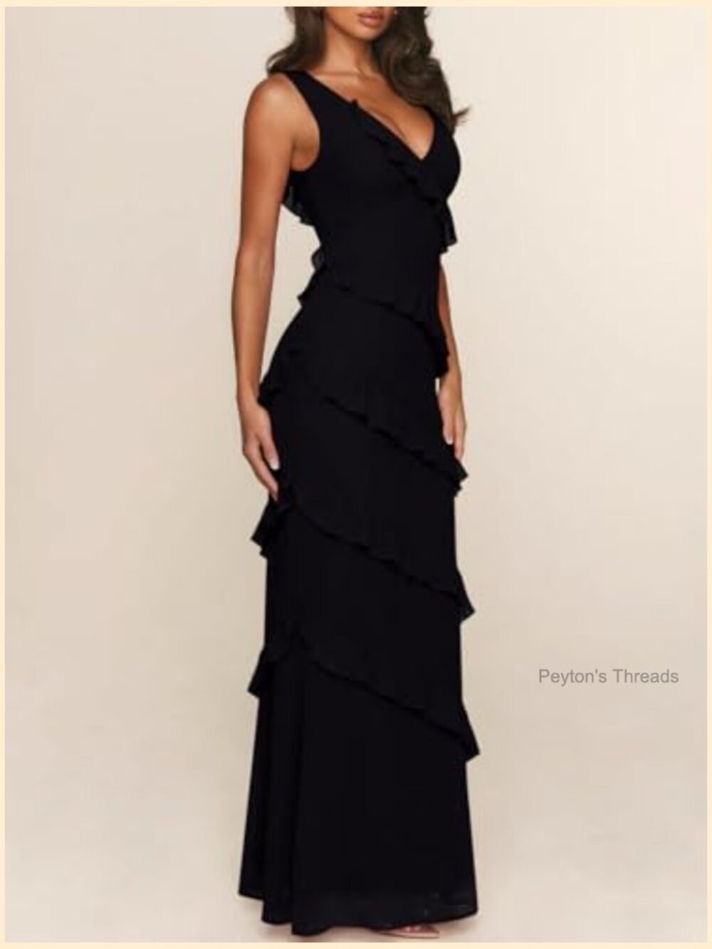 V Neck Mesh Maxi Cocktail Dress Bodycon Ruffle Backless Long Wedding Guest - Picture 2 of 7